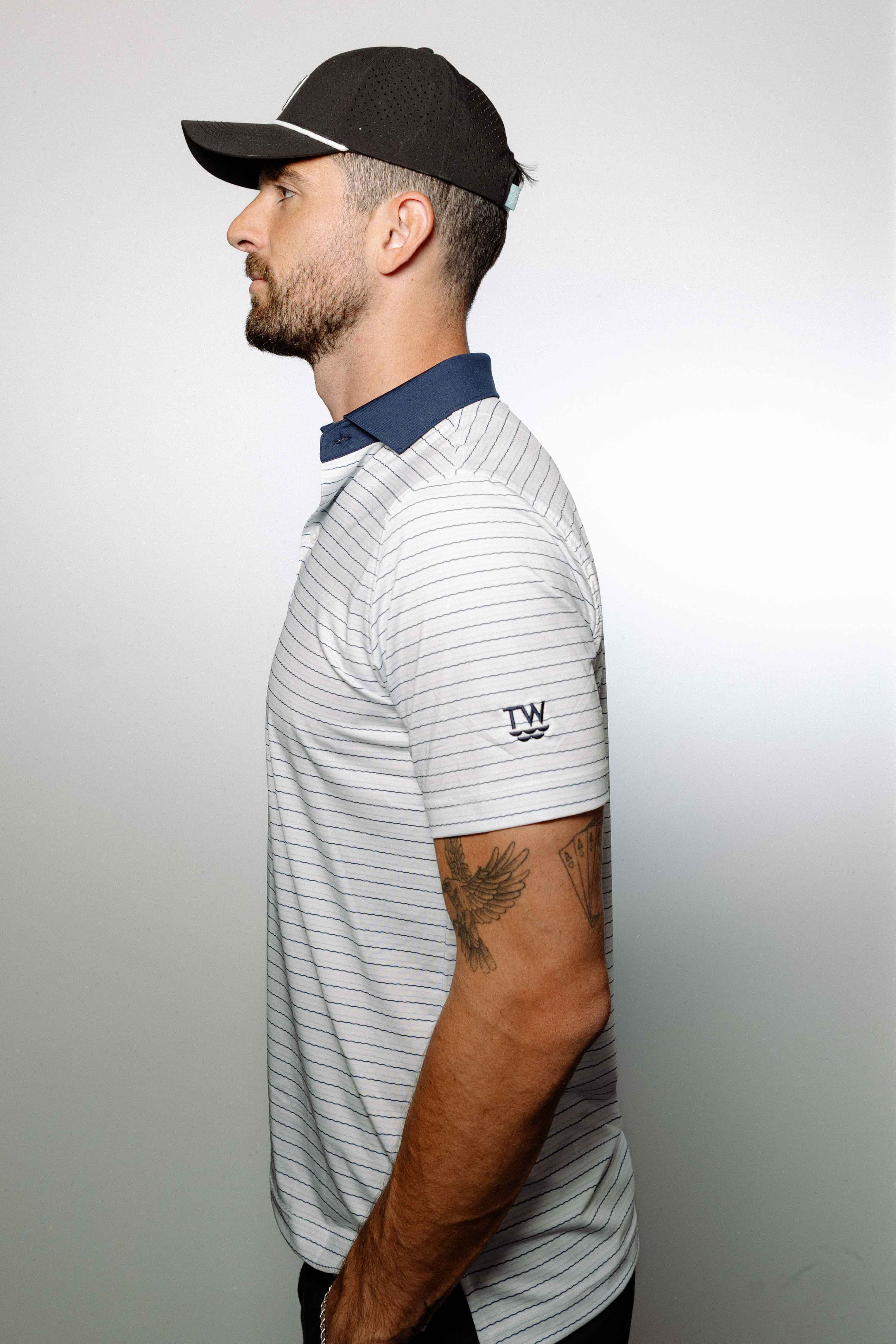 The Kings Tide Mens Polo - Blue Stripe